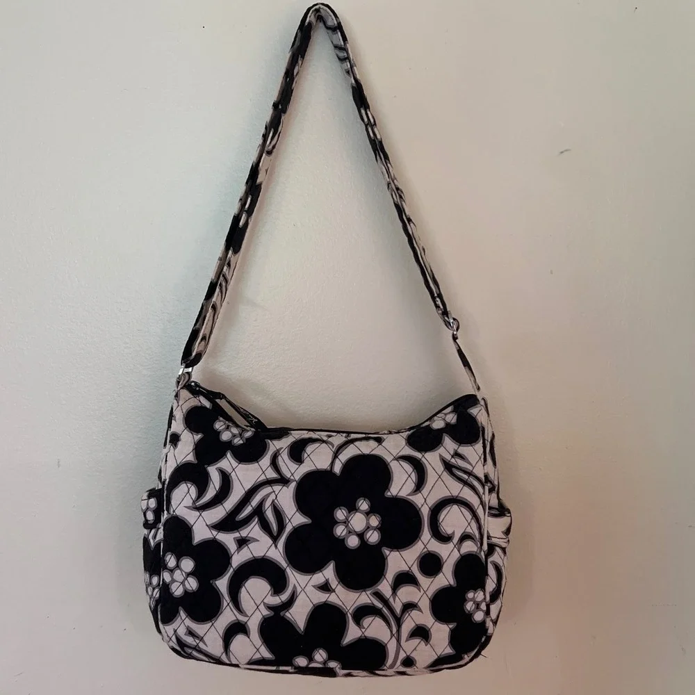 Vera Bradley Night and Day Quilted Floral Crossbody Bag Black White Shoulder Bag